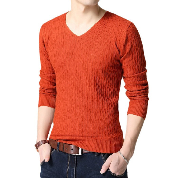 V Neck Korean Style Long-Sleeved Knitwear for Men