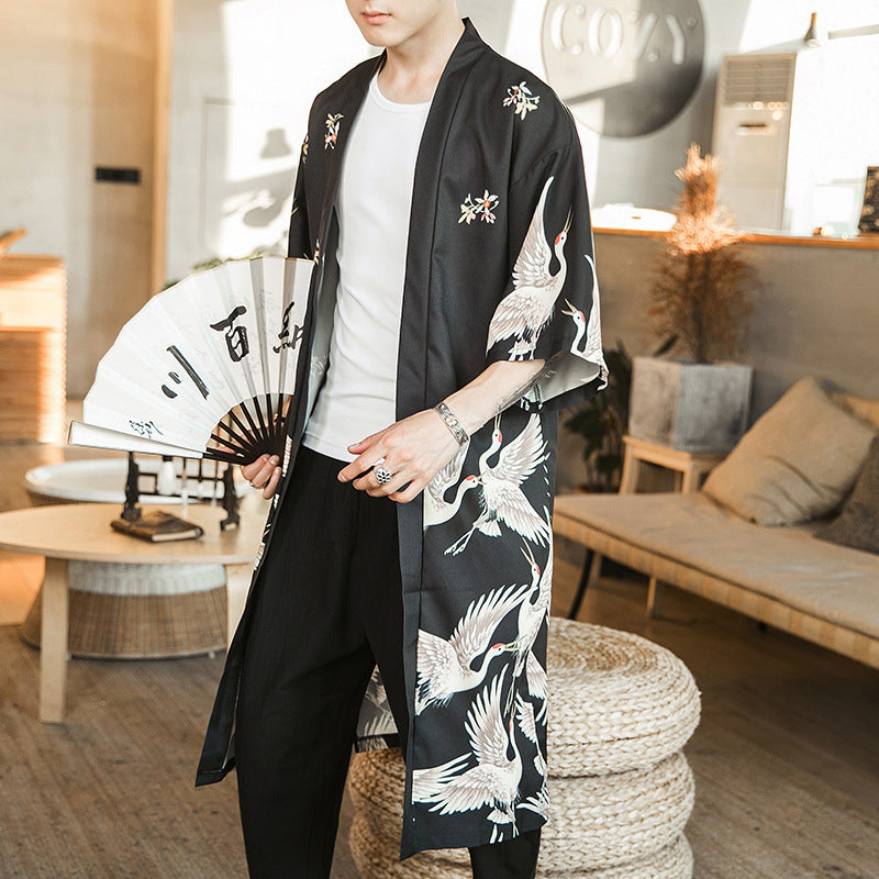 Chinese Style Loose Printed Kimono Retro Cardigan Cloak