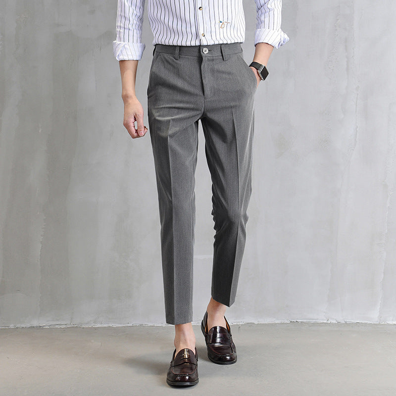 Mens Cropped Slim-Fit Khaki Casual Pants