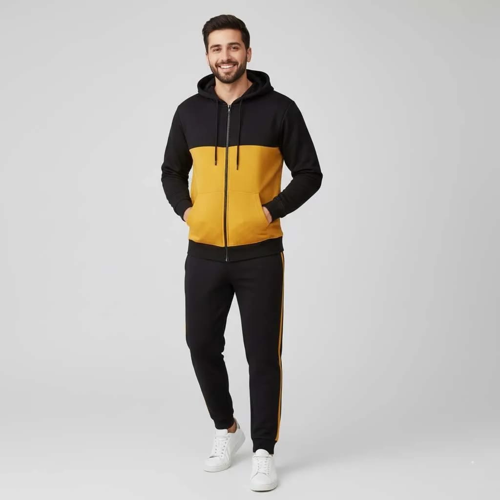 2 Pcs Mens Fleece Plain Zipper Tracksuit