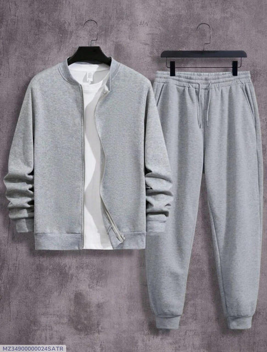 2 PC's Men's Fleece Plain Zipper Tracksuit