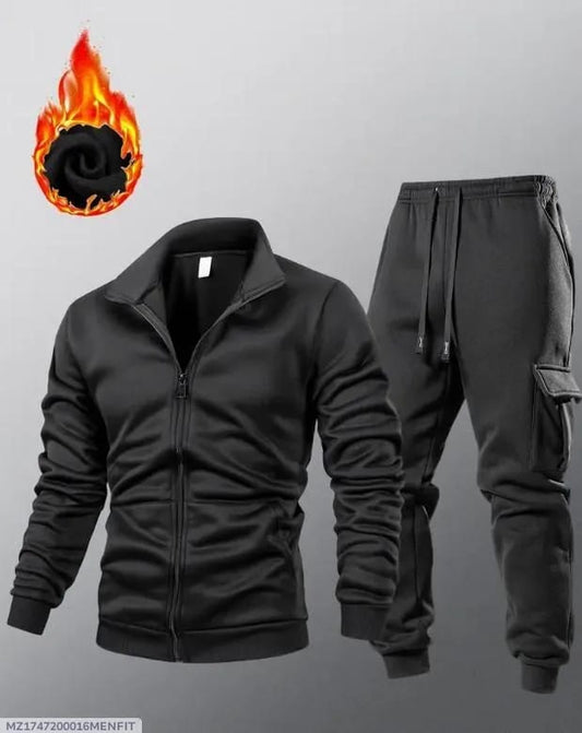 2 PC's Men's Plain Fleece Zipper Tracksuit