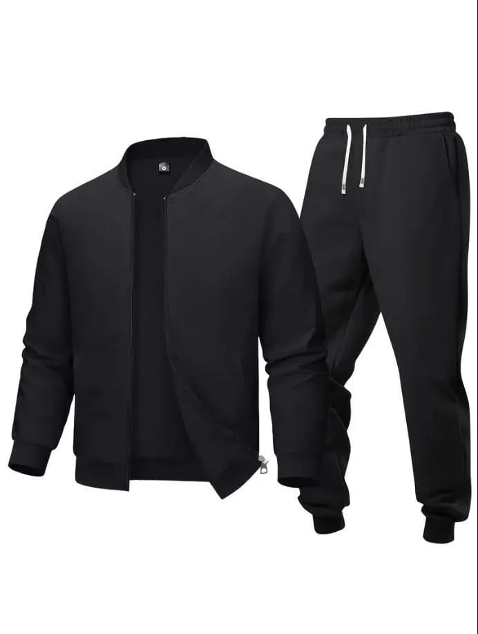 2 PC's Polyester Fleece Plain Zipper Tracksuit