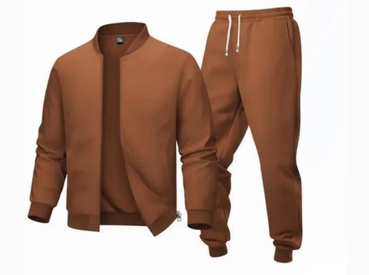 2 PC's Polyester Fleece Plain Zipper Tracksuit