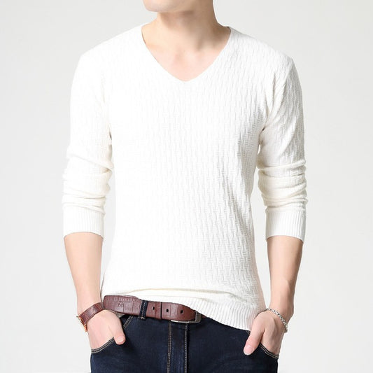 V Neck Korean Style Long-Sleeved Knitwear for Men