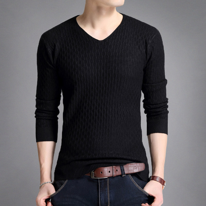 V Neck Korean Style Long-Sleeved Knitwear for Men