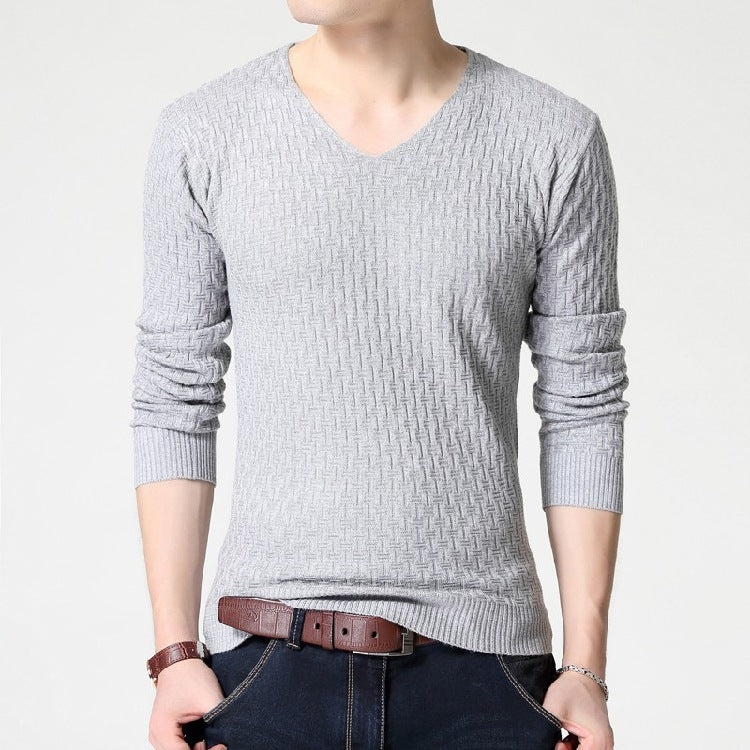 V Neck Korean Style Long-Sleeved Knitwear for Men