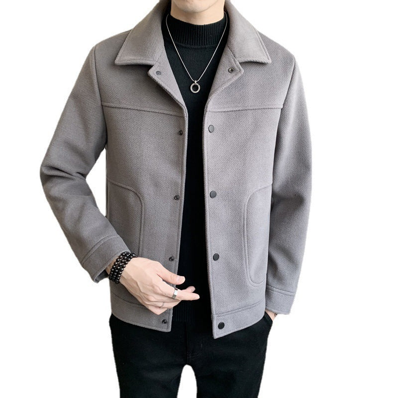 Fashionable Slim Casual Woolen Matching Coat