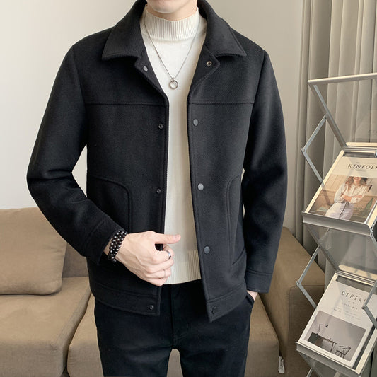 Fashionable Slim Casual Woolen Matching Coat