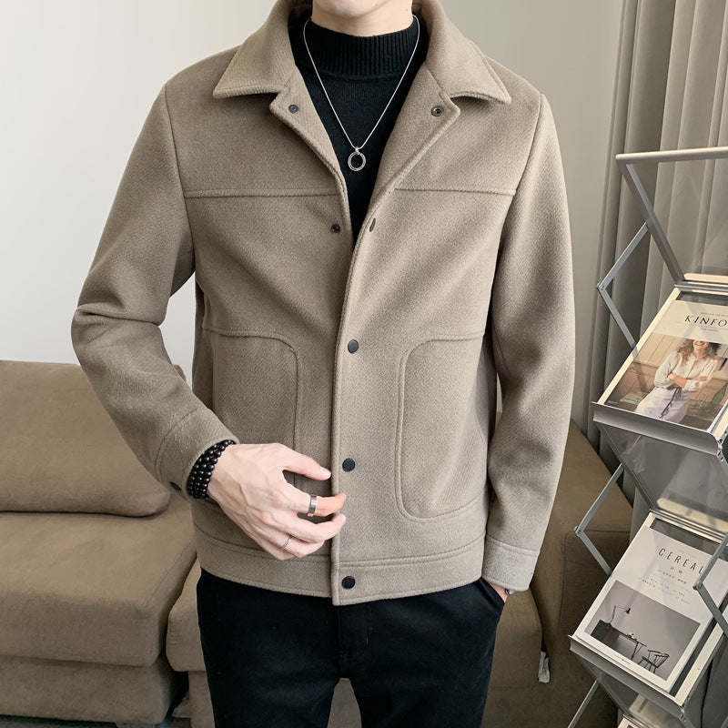 Fashionable Slim Casual Woolen Matching Coat