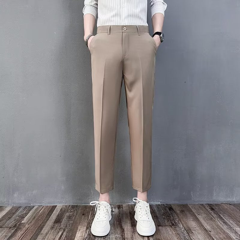 Straight Slim-fit Business Casual Cropped Pants For Men