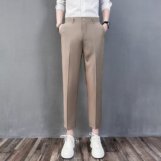 Straight Slim-fit Business Casual Cropped Pants For Men