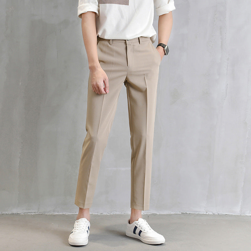 Mens Cropped Slim-Fit Khaki Casual Pants