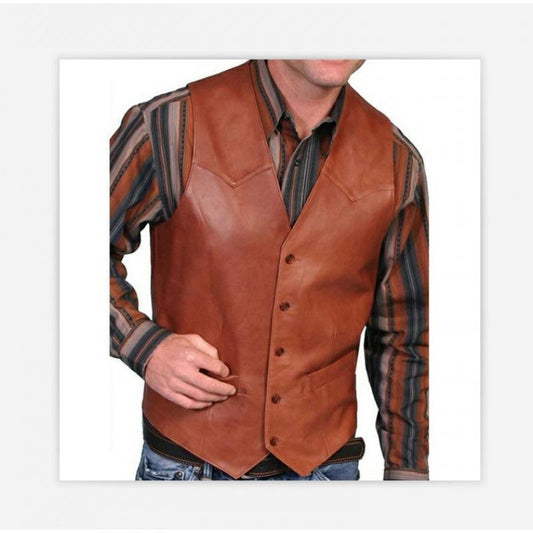 European And American Mens Fashion Single-Breasted Leather Vest Jacket