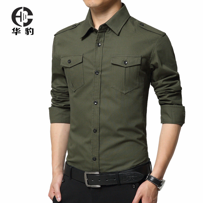Military Style Long Sleeve Slim-fit Shirt