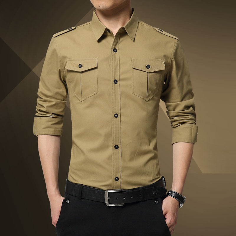 Military Style Long Sleeve Slim-fit Shirt