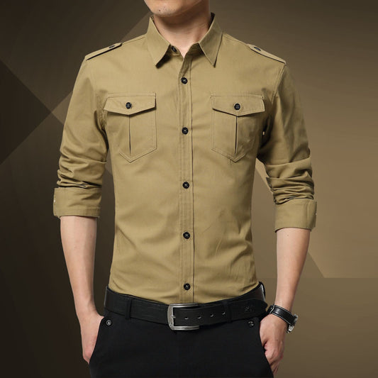 Military Style Long Sleeve Slim-fit Shirt