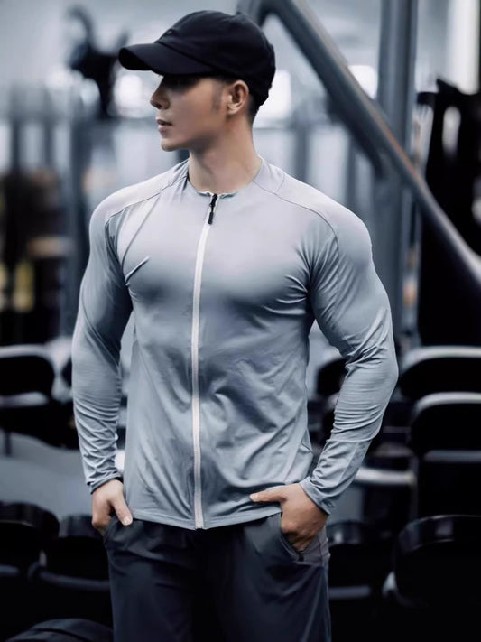 Mens Gym T-Shirt Slim Fit Zipper (Elastic)