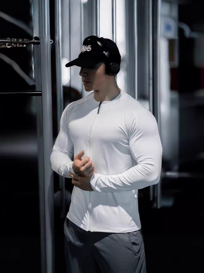 Mens Gym T-Shirt Slim Fit Zipper (Elastic)